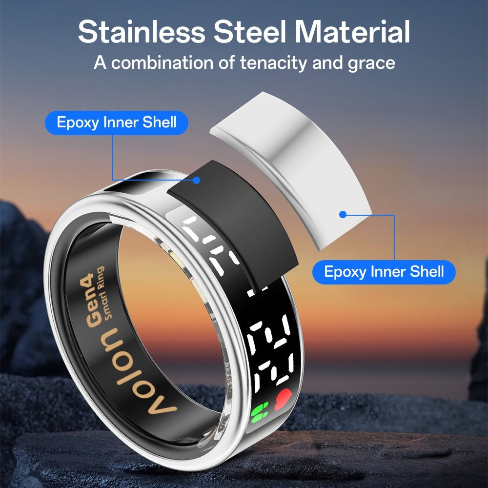 【NEW】Aolon Gen4 Smart Ring LCD Screen Display Gesture Control 5ATM Waterproof Health Monitoring 2.9g