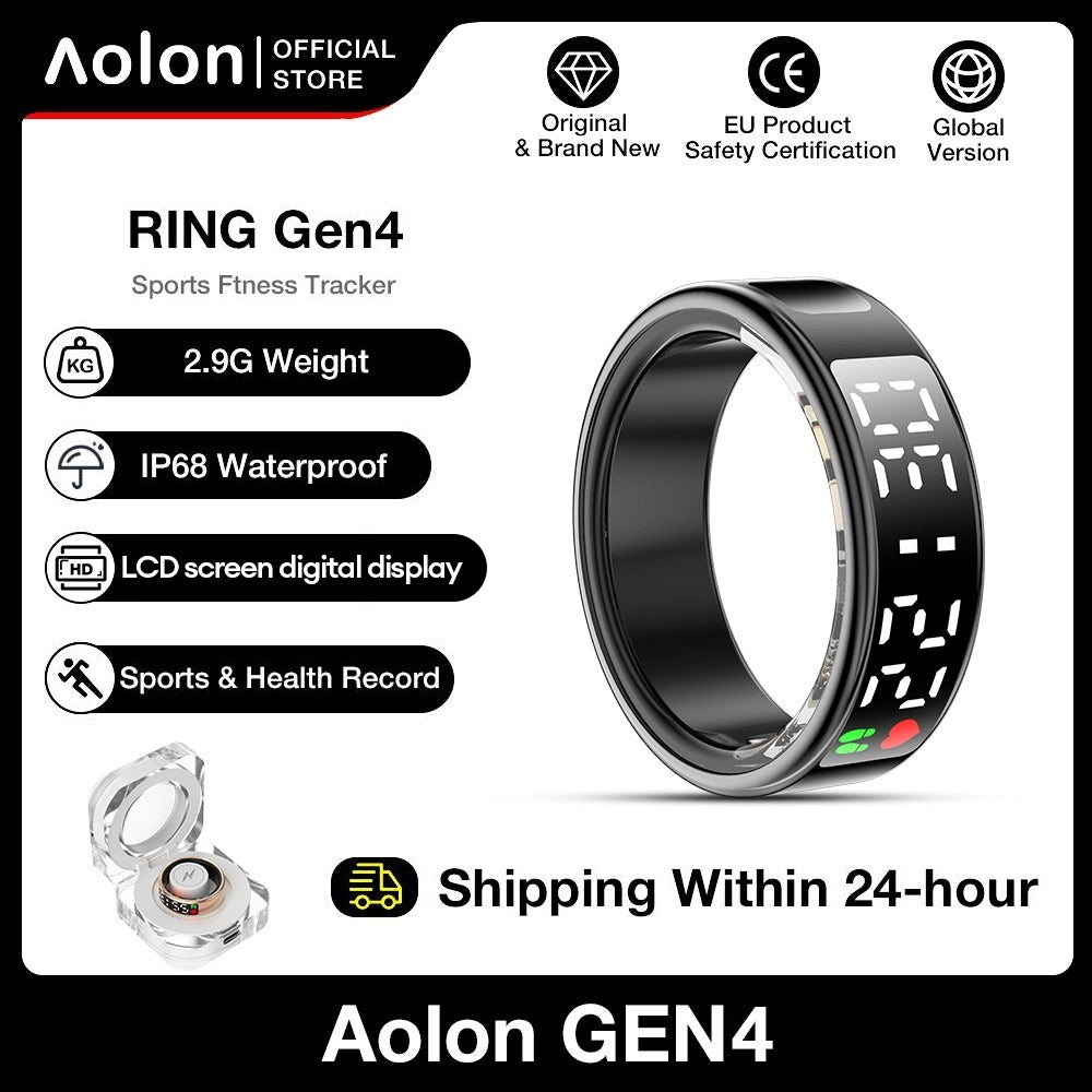 【NEW】Aolon Gen4 Smart Ring LCD Screen Display Gesture Control 5ATM Waterproof Health Monitoring 2.9g