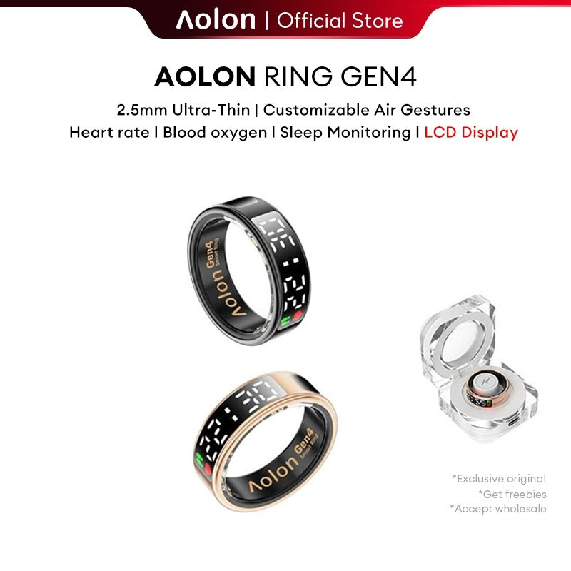【NEW】Aolon Gen4 Smart Ring LCD Screen Display Gesture Control 5ATM Waterproof Health Monitoring 2.9g