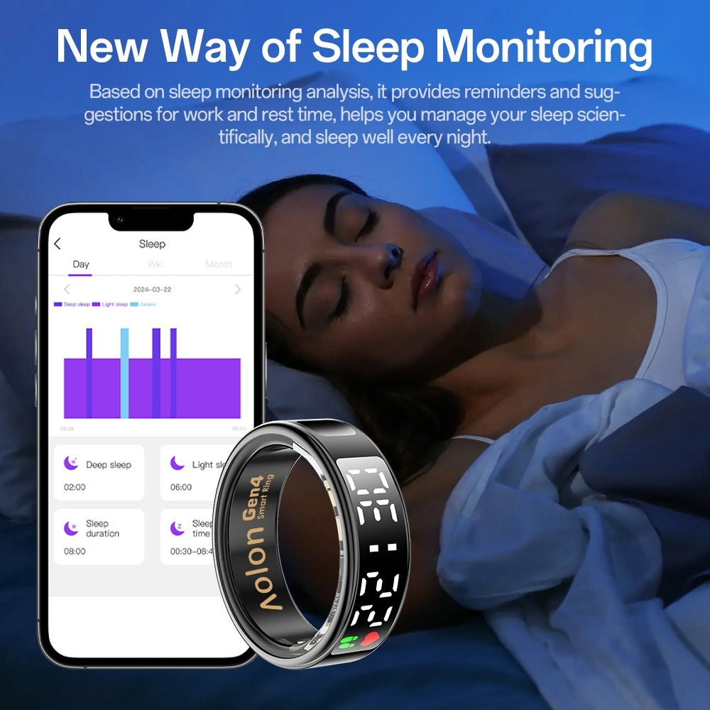【NEW】Aolon Gen4 Smart Ring LCD Screen Display Gesture Control 5ATM Waterproof Health Monitoring 2.9g
