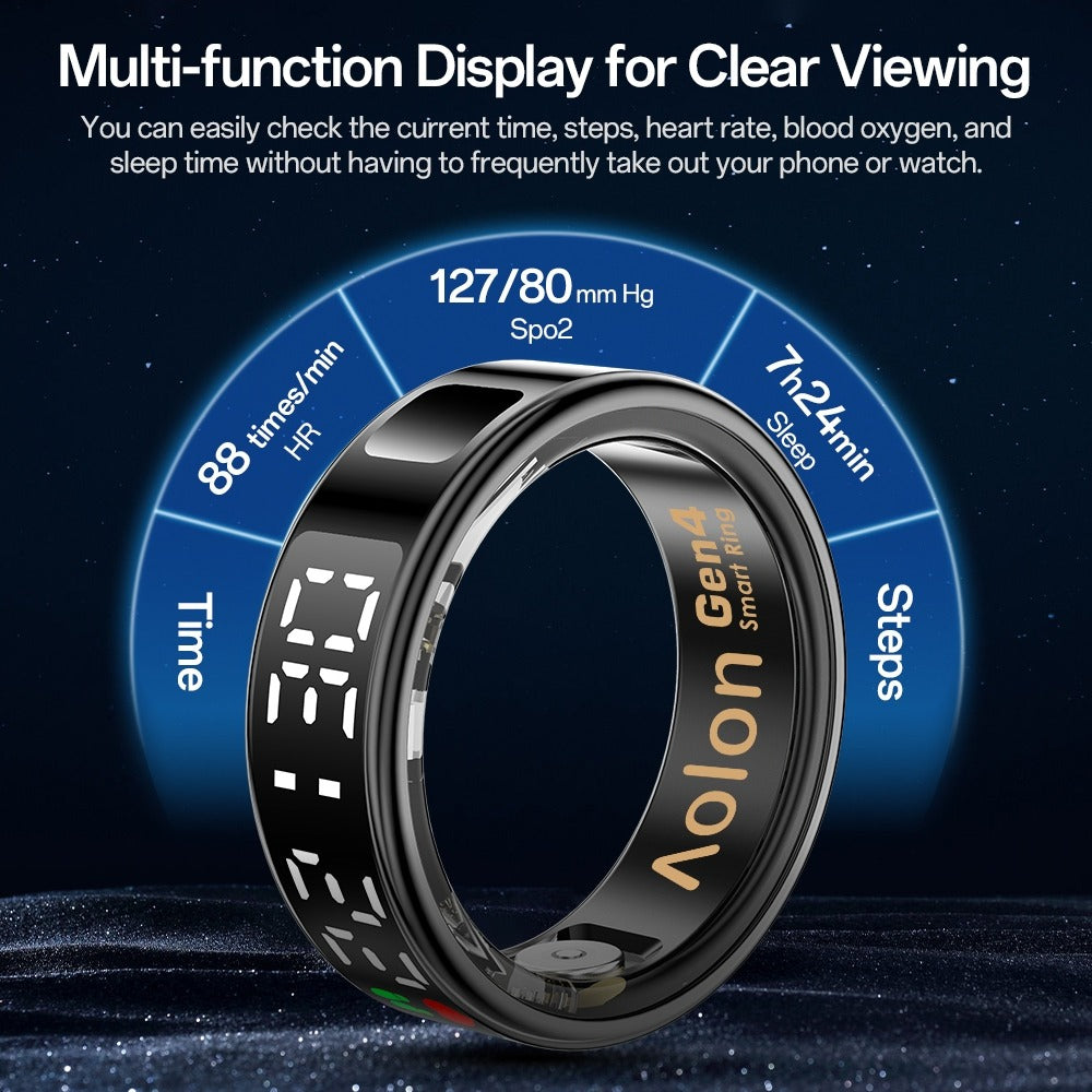 【NEW】Aolon Gen4 Smart Ring LCD Screen Display Gesture Control 5ATM Waterproof Health Monitoring 2.9g